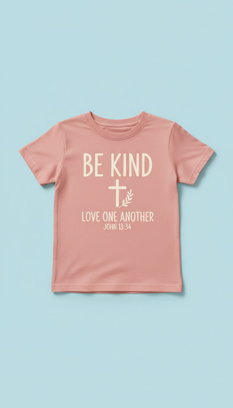 Blush Coral Kids T-Shirt Be Kind Verse